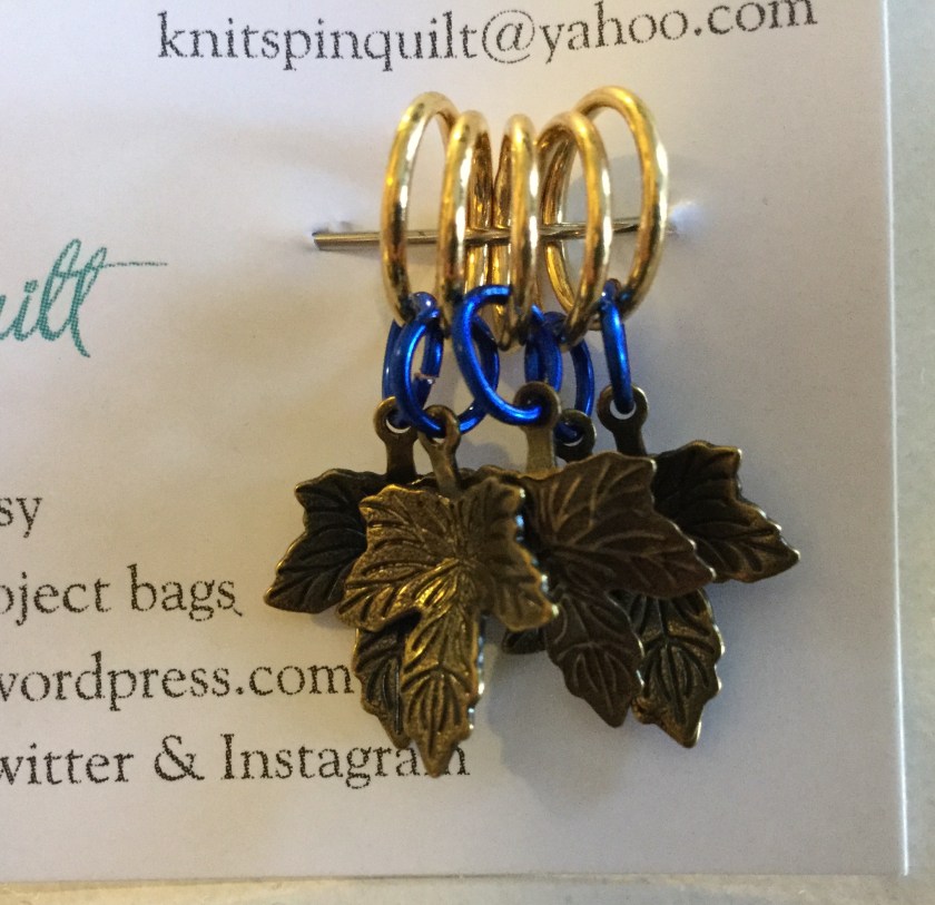 Oak leaf stitch markers blue