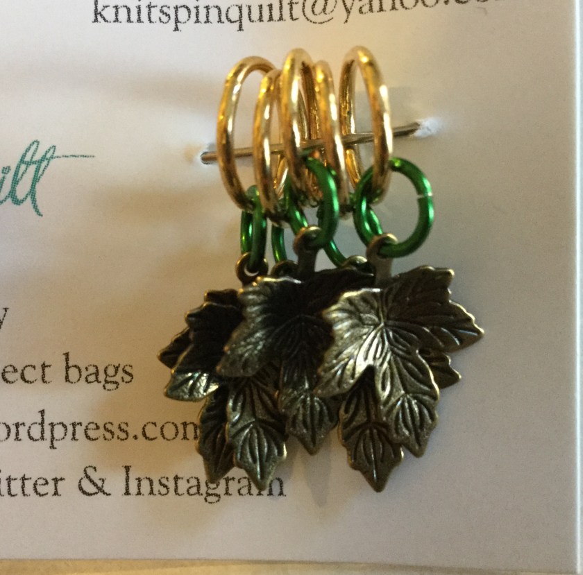 Oak leaf stitch markers green